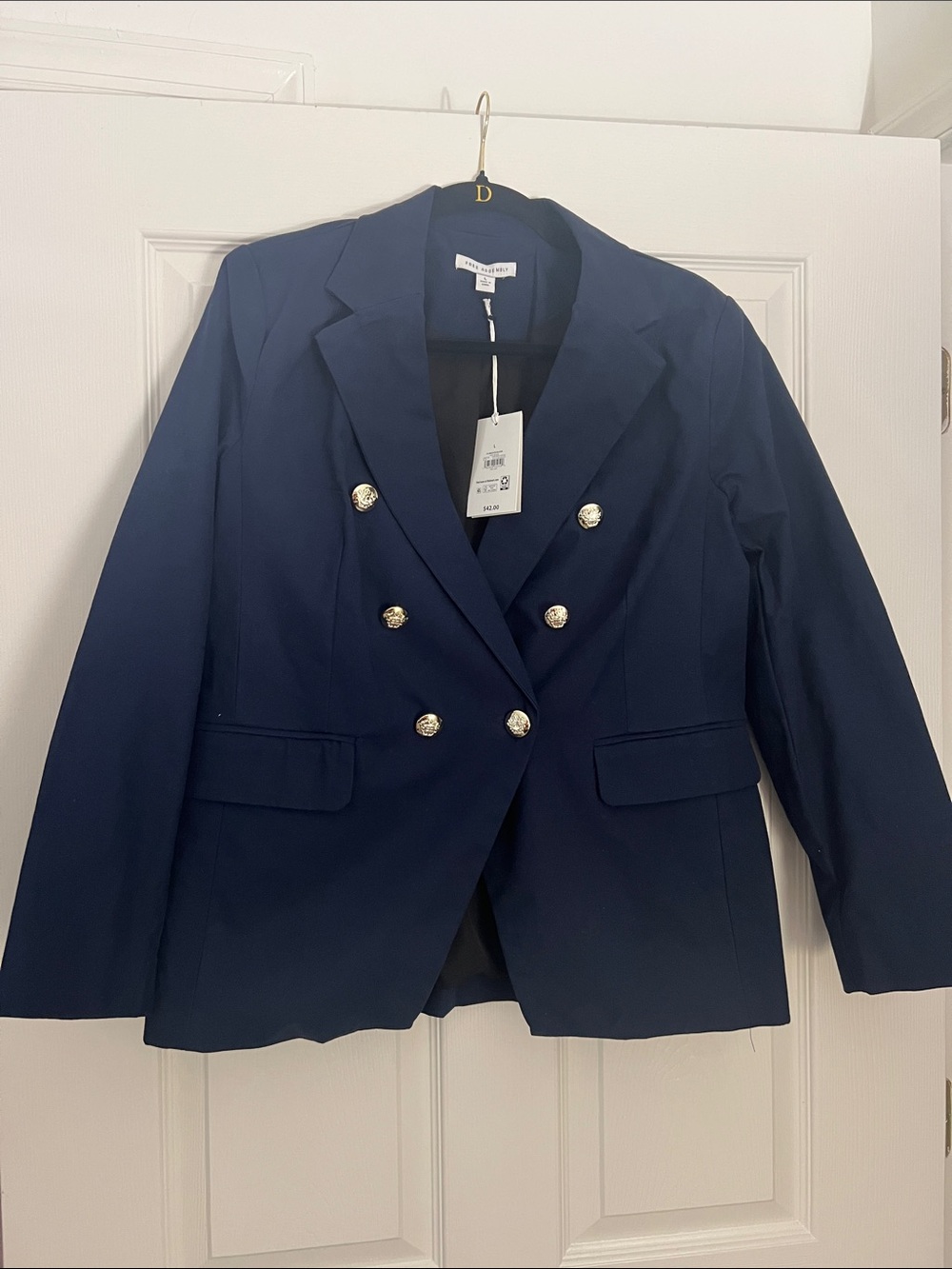 Double-Breasted Navy Blazer with Gold Buttons